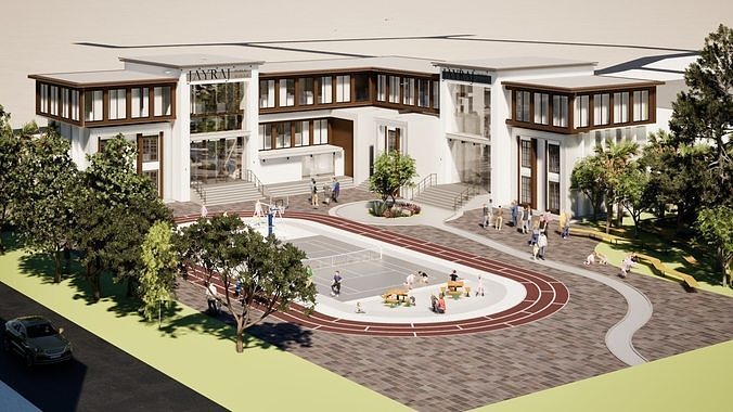 Detail School and university Campus 3d model Low-poly 3D model 7