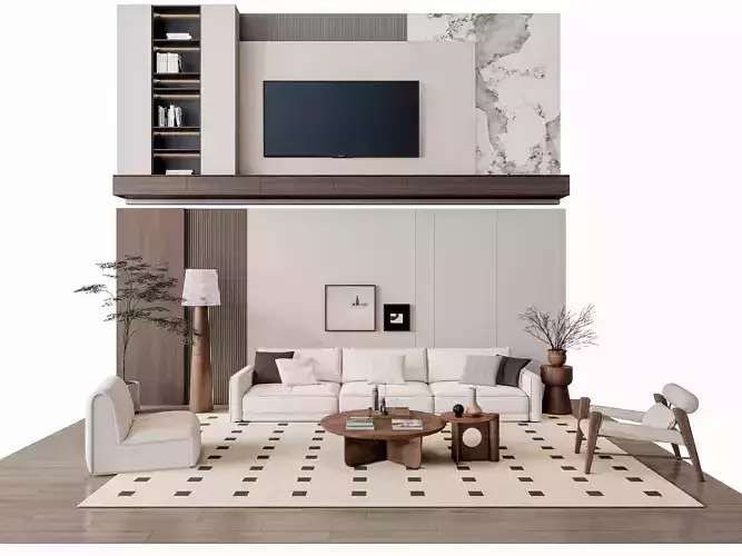 Sofa Coffee table sofa back panel TV wall Living room set 6