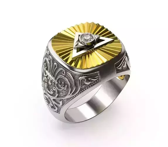 Masonic Gold Platinum Signet Man Ring MR 26