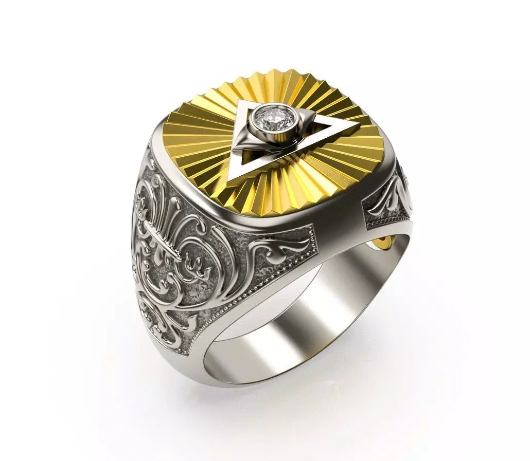 Masonic Gold Platinum Signet Man Ring MR 26 3D print model