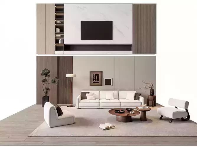 Sofa Coffee table sofa back panel TV wall Living room set 8