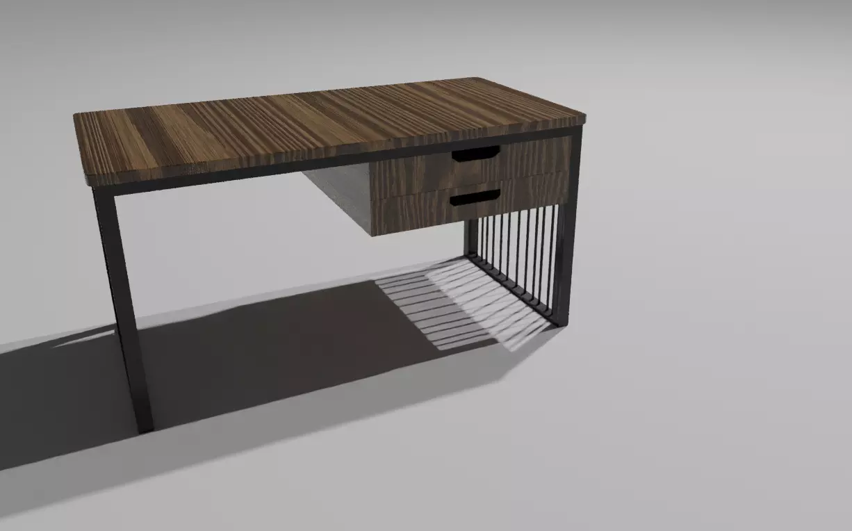 Modern Wooden Office Table with Metal Frame  HighPoly 3D Model 3D model_0
