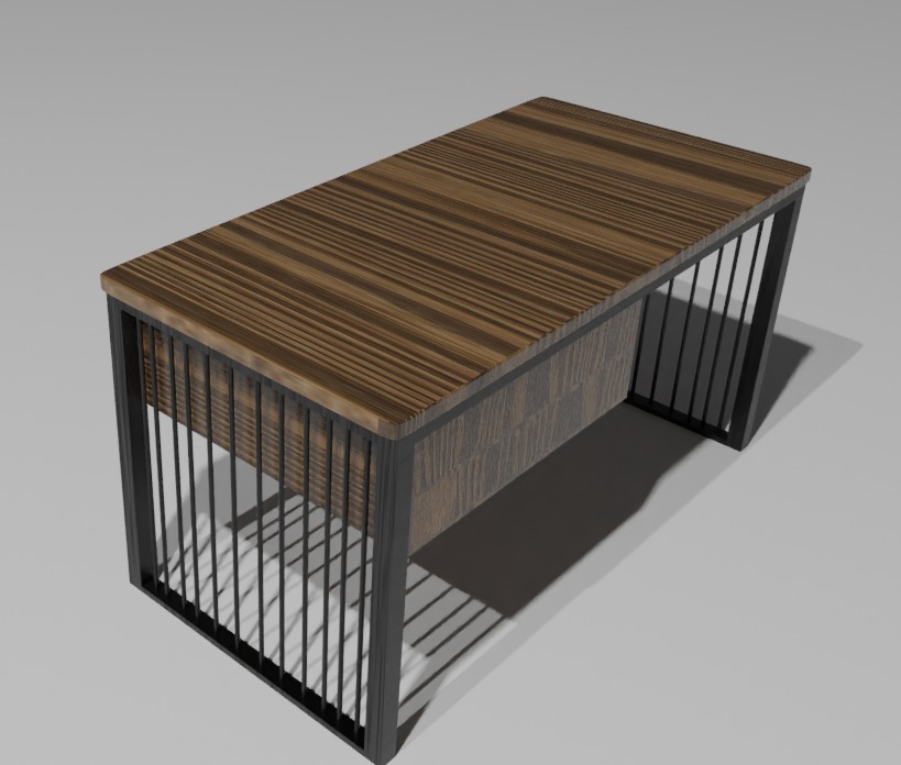 Modern Wooden Office Table with Metal Frame  HighPoly 3D Model 3D model_2
