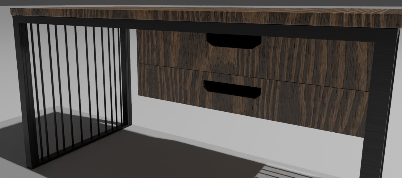 Modern Wooden Office Table with Metal Frame  HighPoly 3D Model 3D model_4