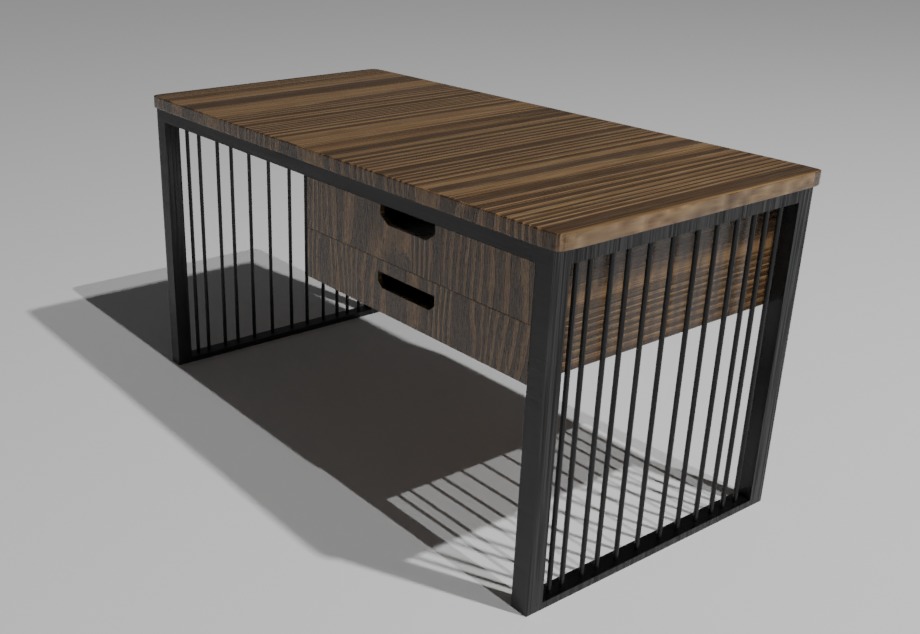 Modern Wooden Office Table with Metal Frame  HighPoly 3D Model 3D model_1