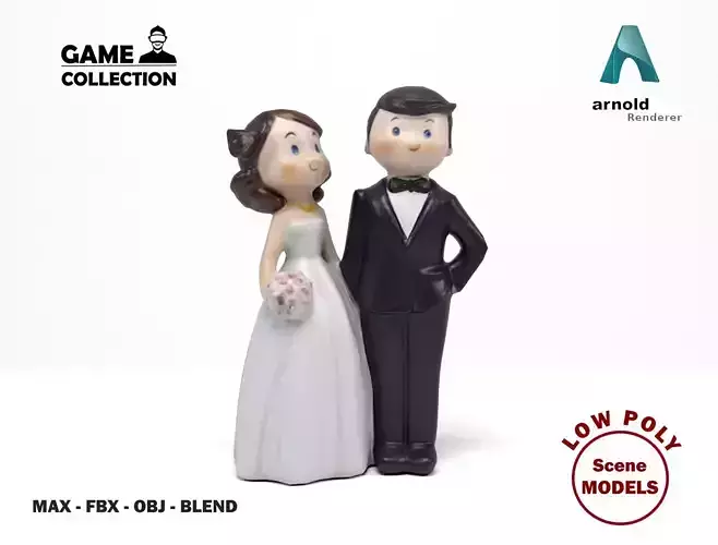 Wedding cake topper Low-poly 3D model