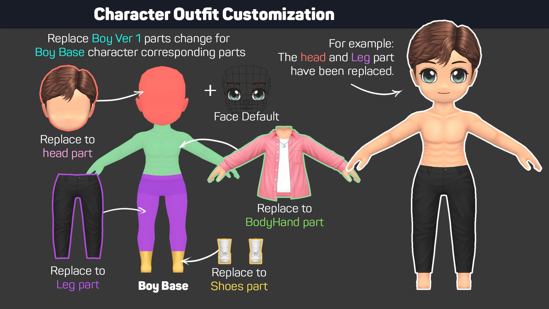 Boy Character V1 - Outfit Customization Low-poly 3D model_3