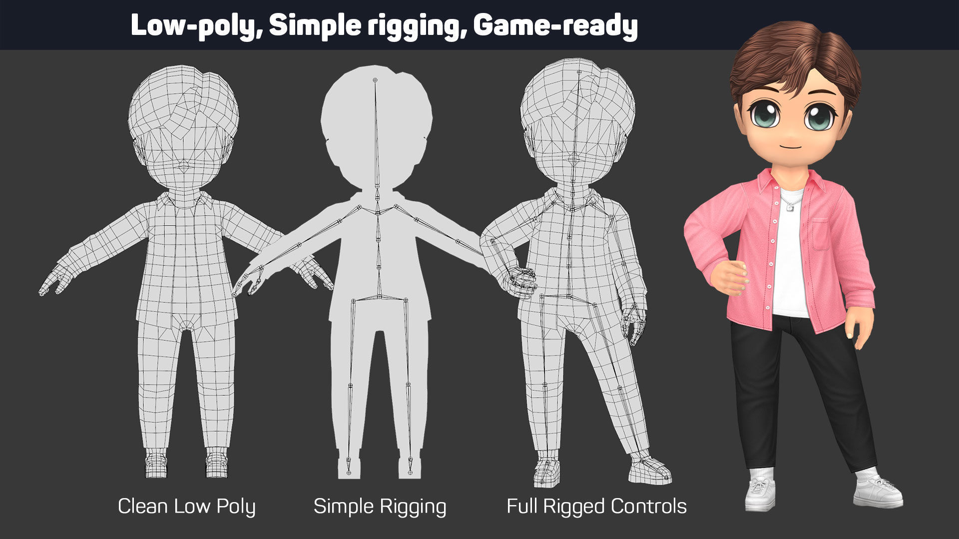 Boy Character V1 - Outfit Customization Low-poly 3D model_1