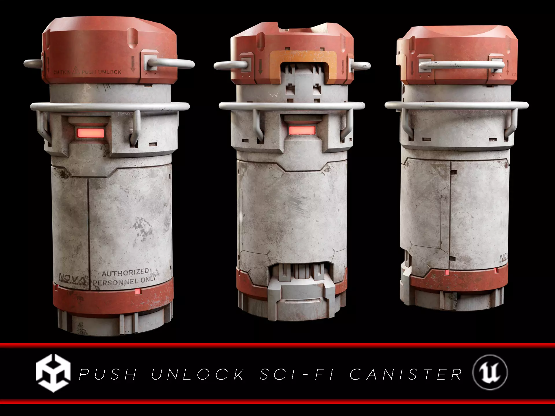 Push Unlock Sci-fi Canister Low-poly 3D model_0