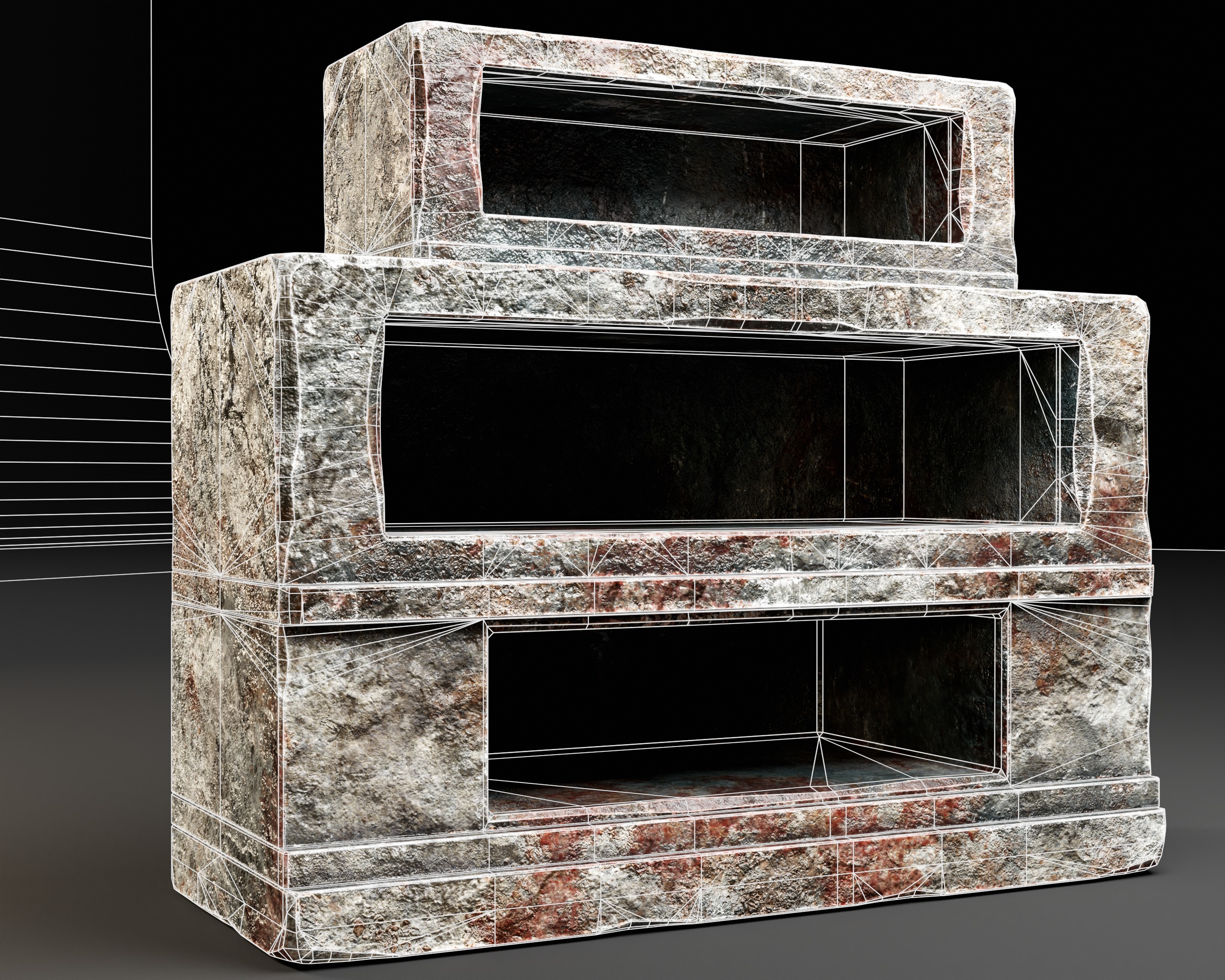 Medieval Three Tier Tomb Shelf Low-poly 3D model_7