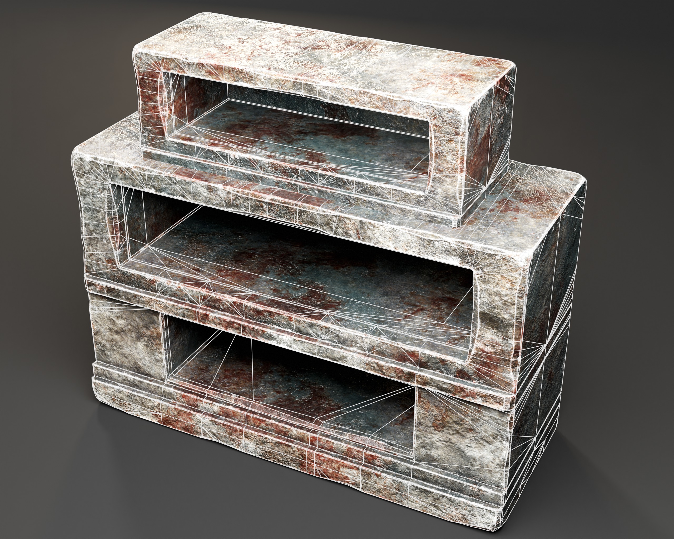 Medieval Three Tier Tomb Shelf Low-poly 3D model_9