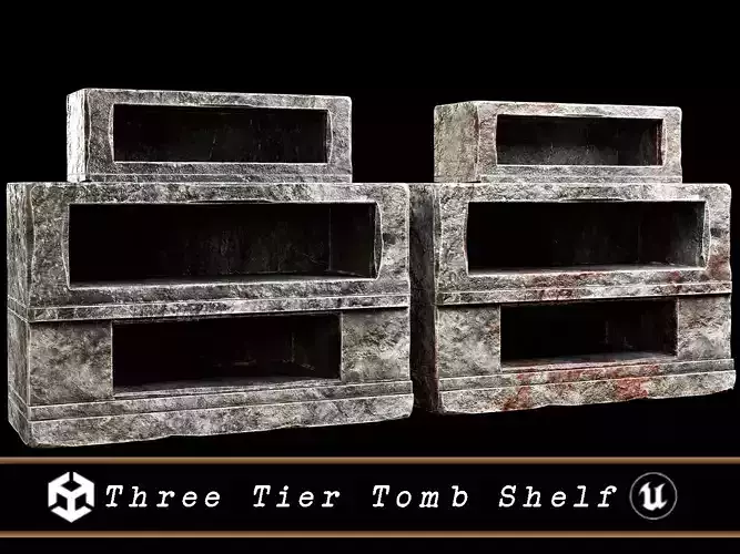 Medieval Three Tier Tomb Shelf Low-poly 3D model