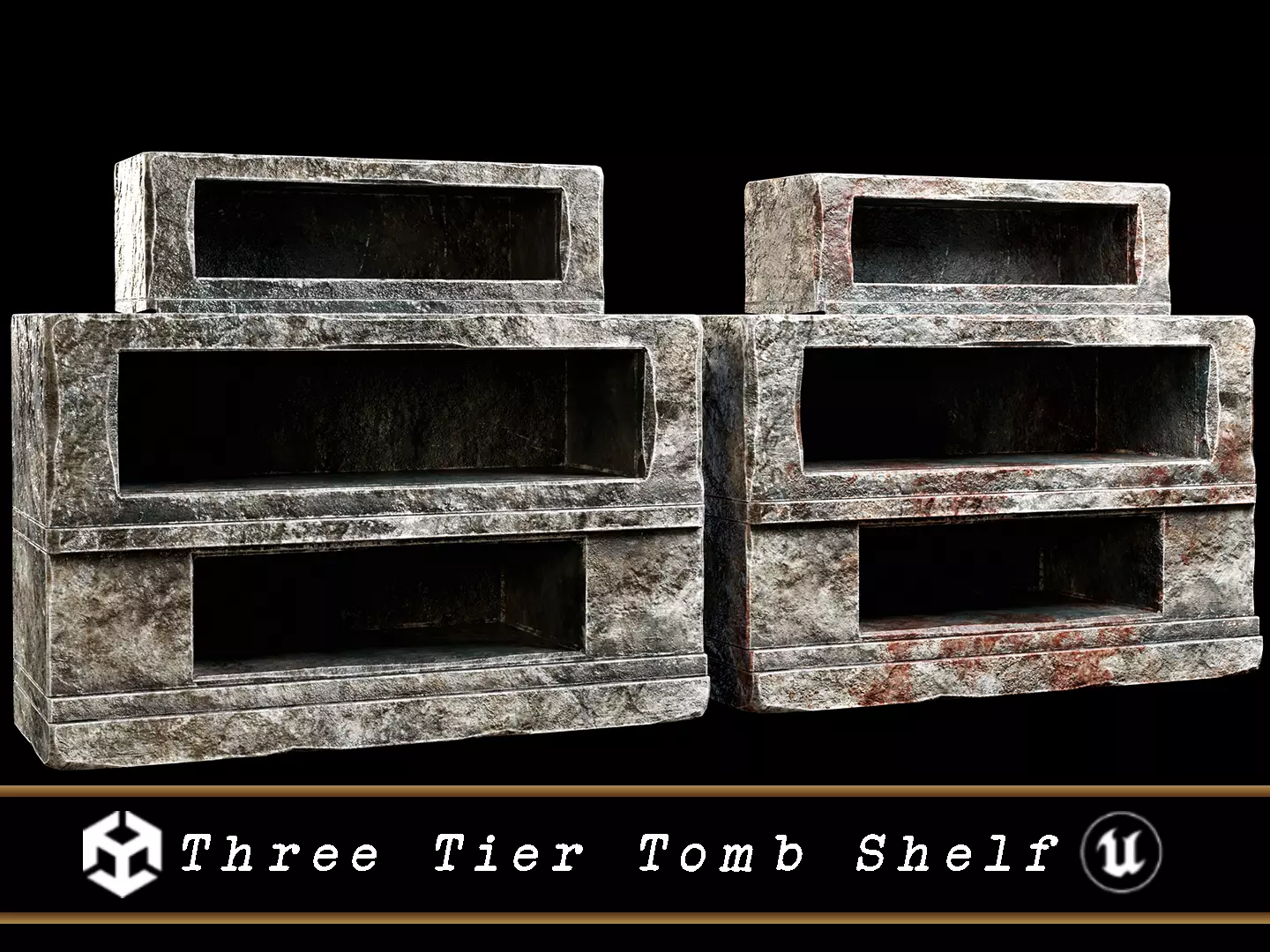 Medieval Three Tier Tomb Shelf Low-poly 3D model_0