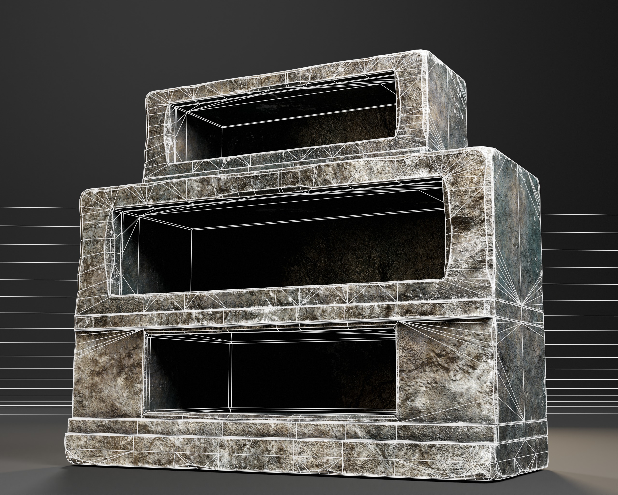 Medieval Three Tier Tomb Shelf Low-poly 3D model_5