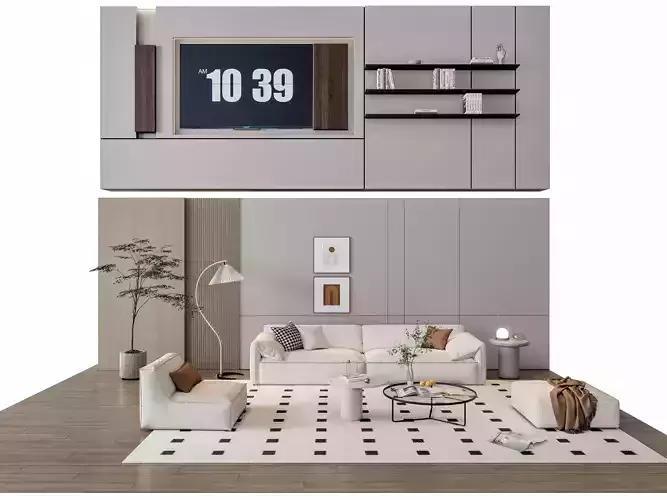 Sofa Coffee table sofa back panel TV wall Living room set 14