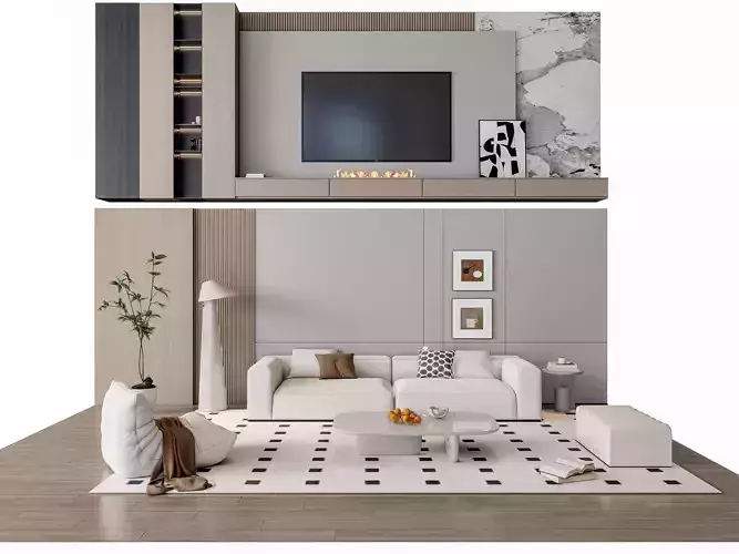 Sofa Coffee table sofa back panel TV wall Living room set 17