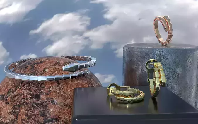 Set Bvlgari Serpenti Bracelet Ring and Earrings 3D Model Collection