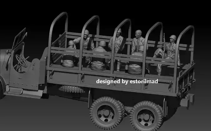 PACK 7 AMERICAN WW2 SITTING SOLDIERS  TRUCK STUDEBAKER  GMC CCKV 3D print model