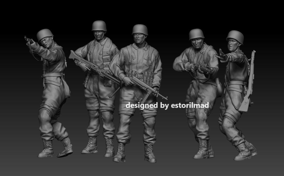 PACK 5 GERMAN PARATROOPERS V2 FALLSCHIRMJAGER 3D print model_1