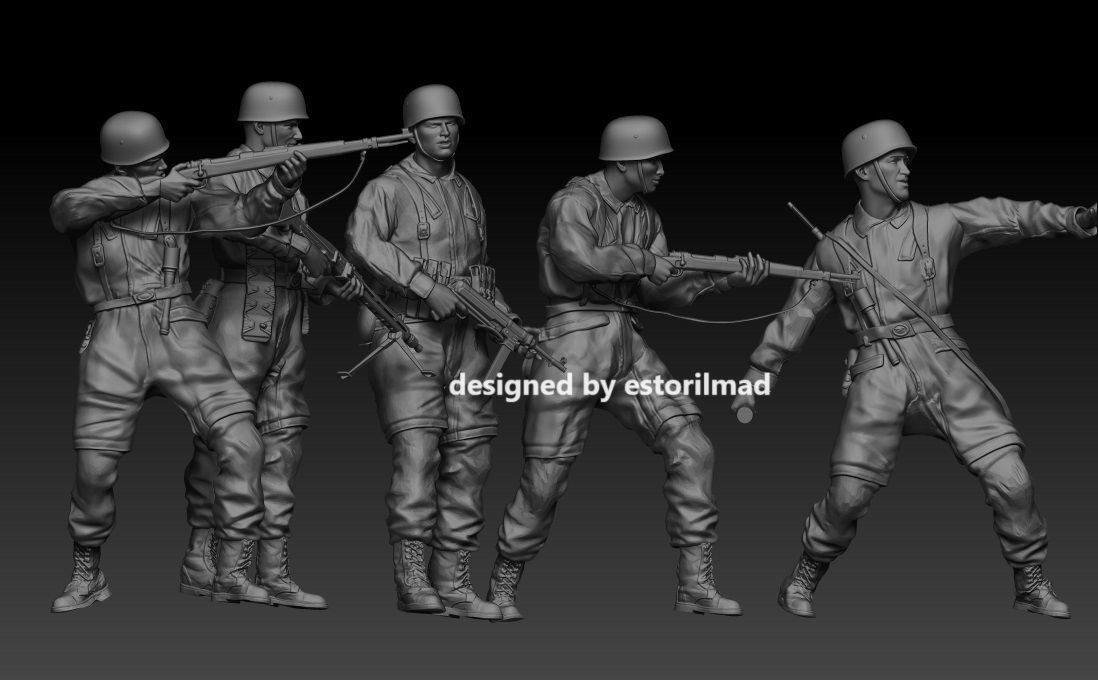 PACK 5 GERMAN PARATROOPERS V2 FALLSCHIRMJAGER 3D print model_4