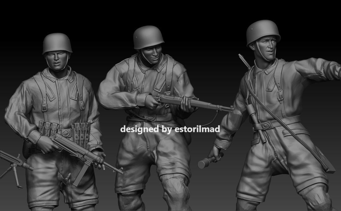 PACK 5 GERMAN PARATROOPERS V2 FALLSCHIRMJAGER 3D print model_5