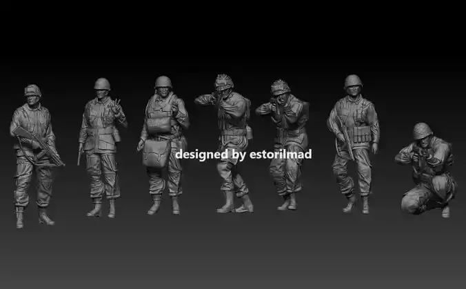 PACK 7 AMERICAN AIRBORNE SOLDIERS FROM WW2 IN CARENTAN V2 3D print model