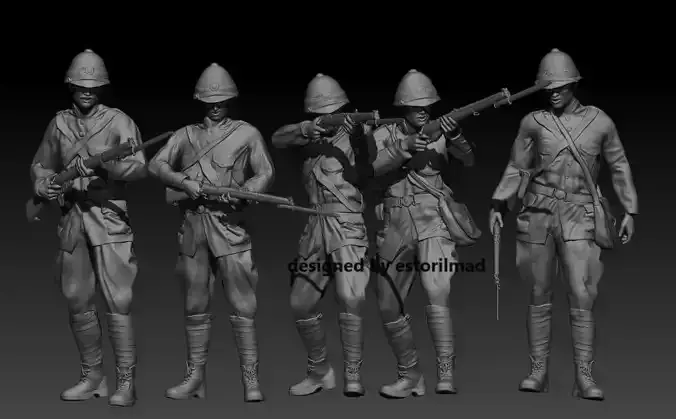 PACK 5 BRITISH COLONIAL SOLDIERS ZULU WAR 3D print model