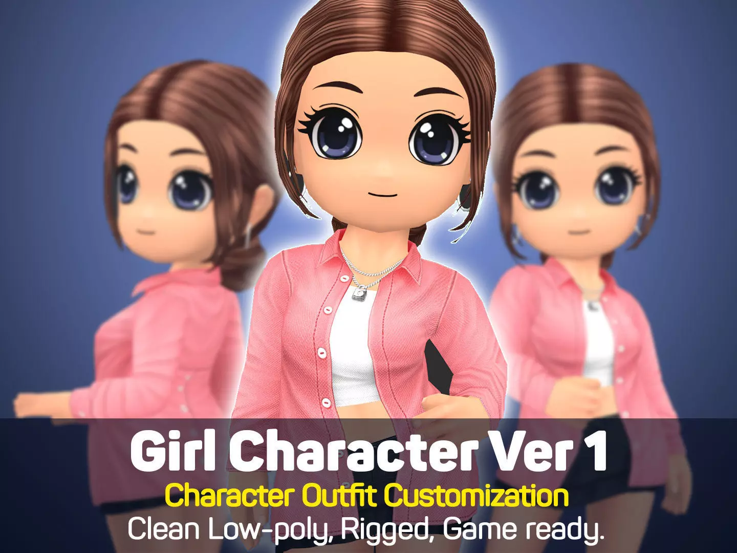 Girl Character V1 - Outfit Customization Low-poly 3D model_0