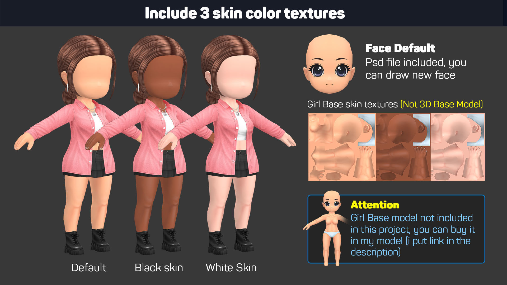 Girl Character V1 - Outfit Customization Low-poly 3D model_5