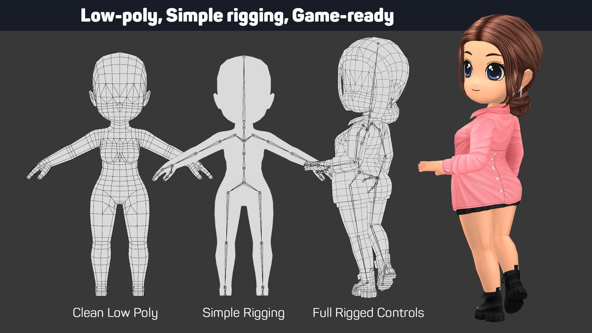Girl Character V1 - Outfit Customization Low-poly 3D model_1