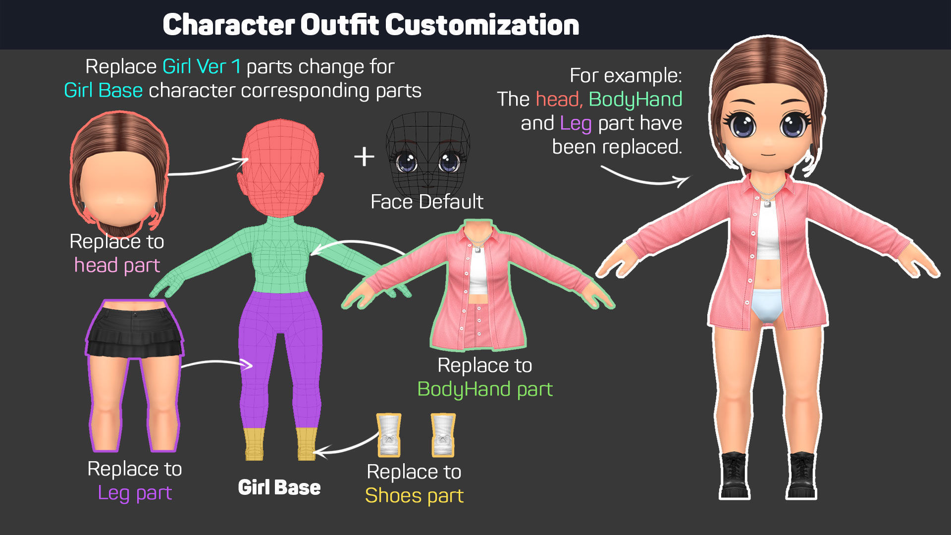 Girl Character V1 - Outfit Customization Low-poly 3D model_3