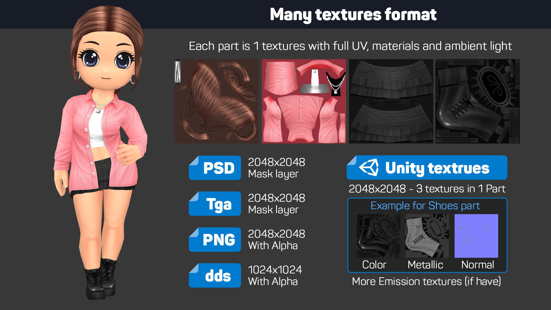 Girl Character V1 - Outfit Customization Low-poly 3D model_4
