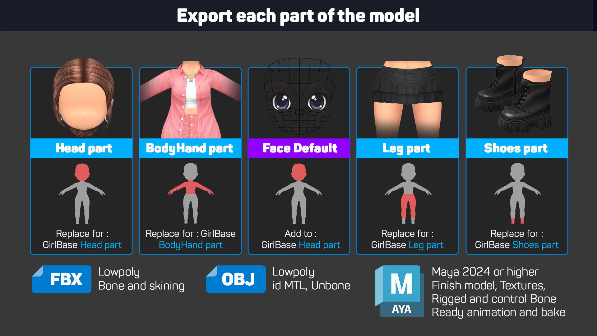 Girl Character V1 - Outfit Customization Low-poly 3D model_6
