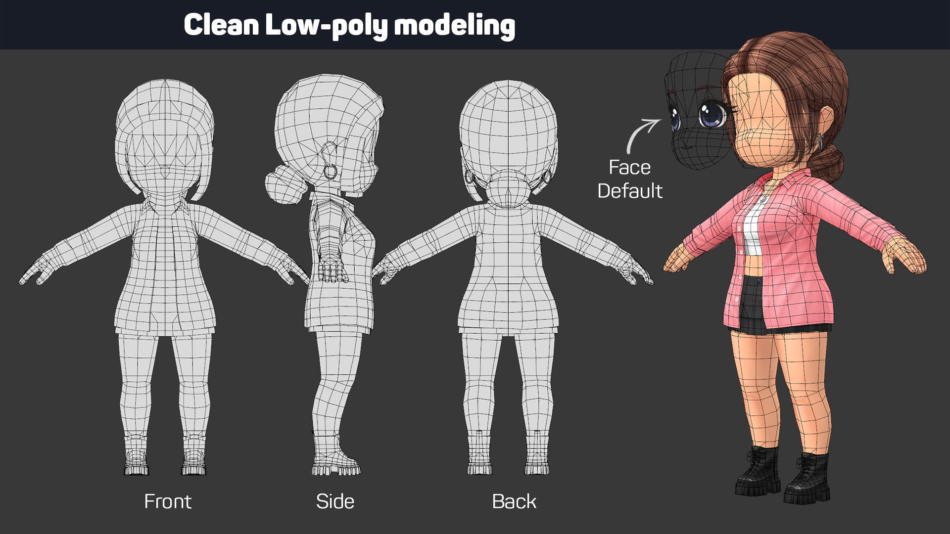 Girl Character V1 - Outfit Customization Low-poly 3D model_2