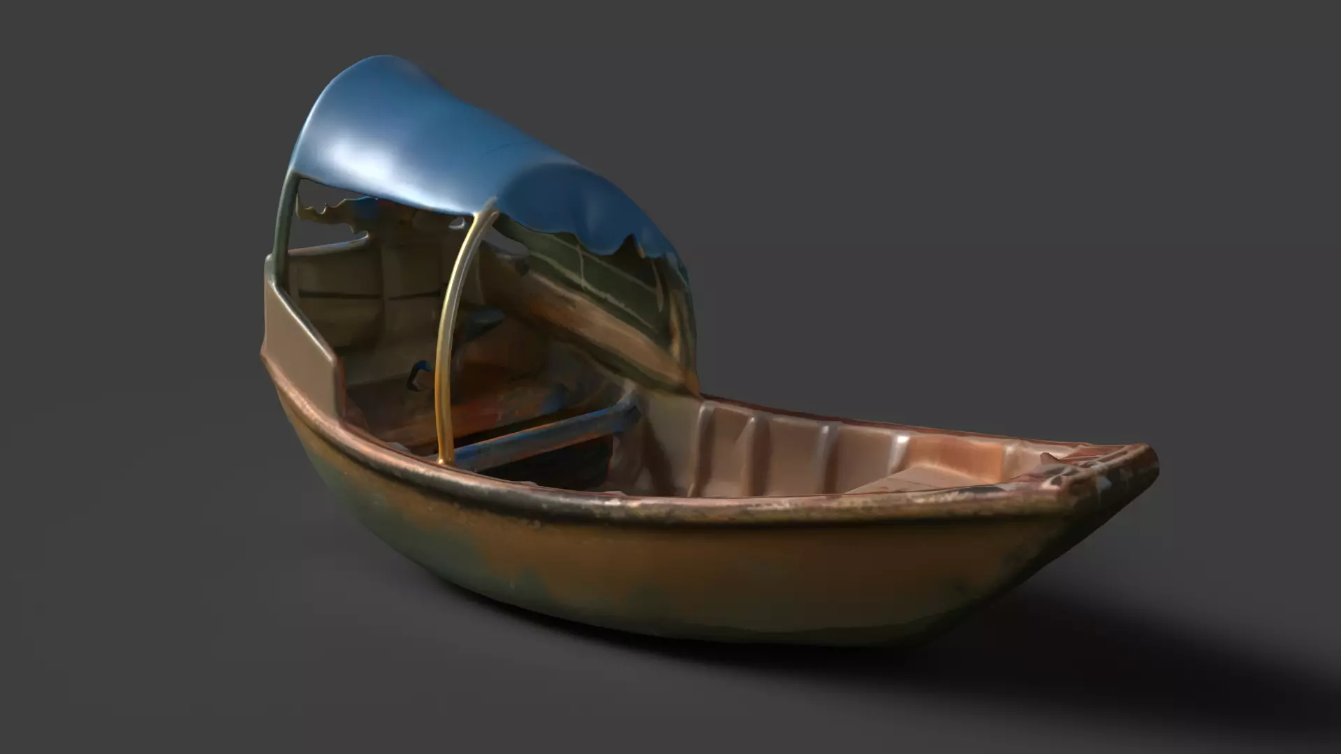 Chinese wooden boat  figure  Low-poly 3D model_0