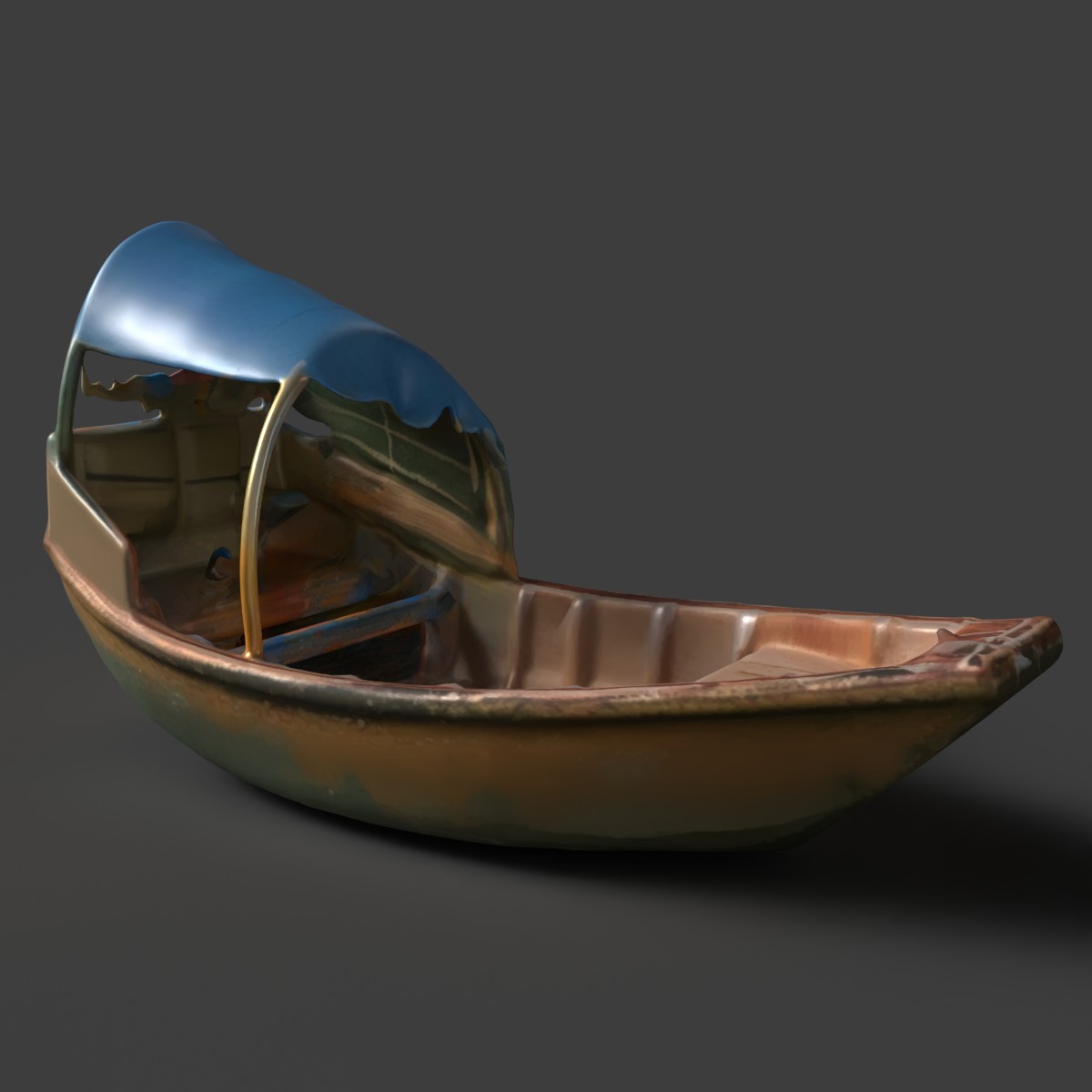 Chinese wooden boat  figure  Low-poly 3D model_8