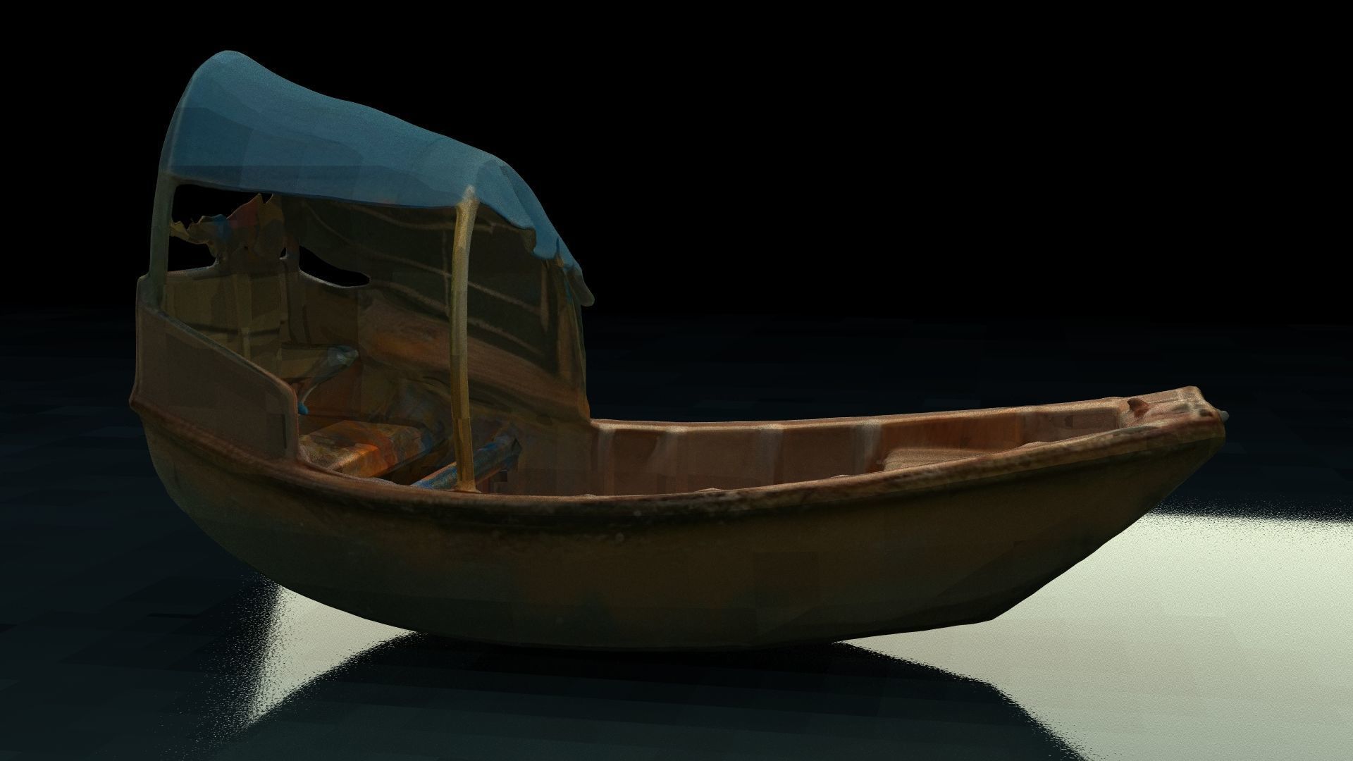 Chinese wooden boat  figure  Low-poly 3D model_11