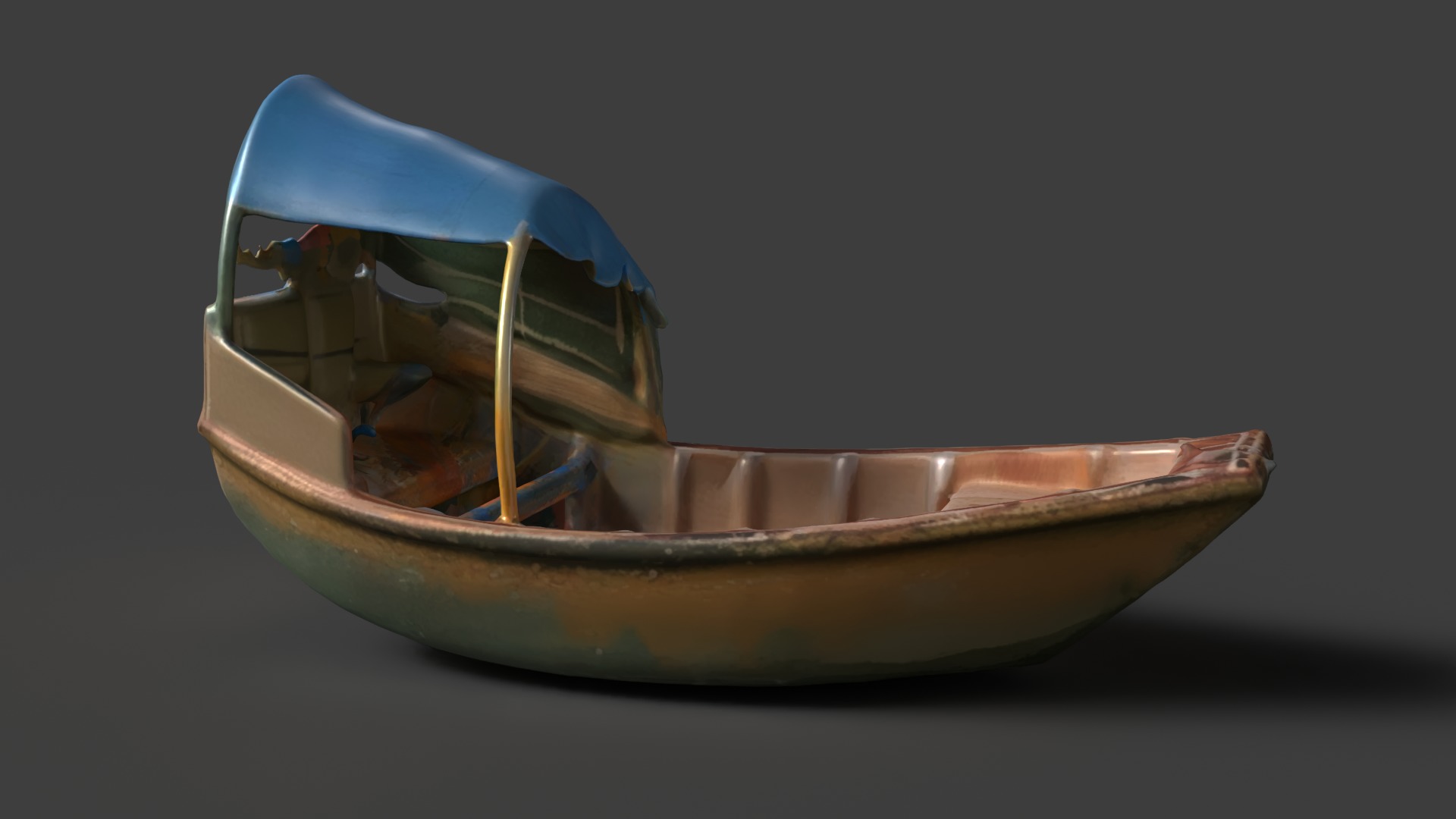 Chinese wooden boat  figure  Low-poly 3D model_4