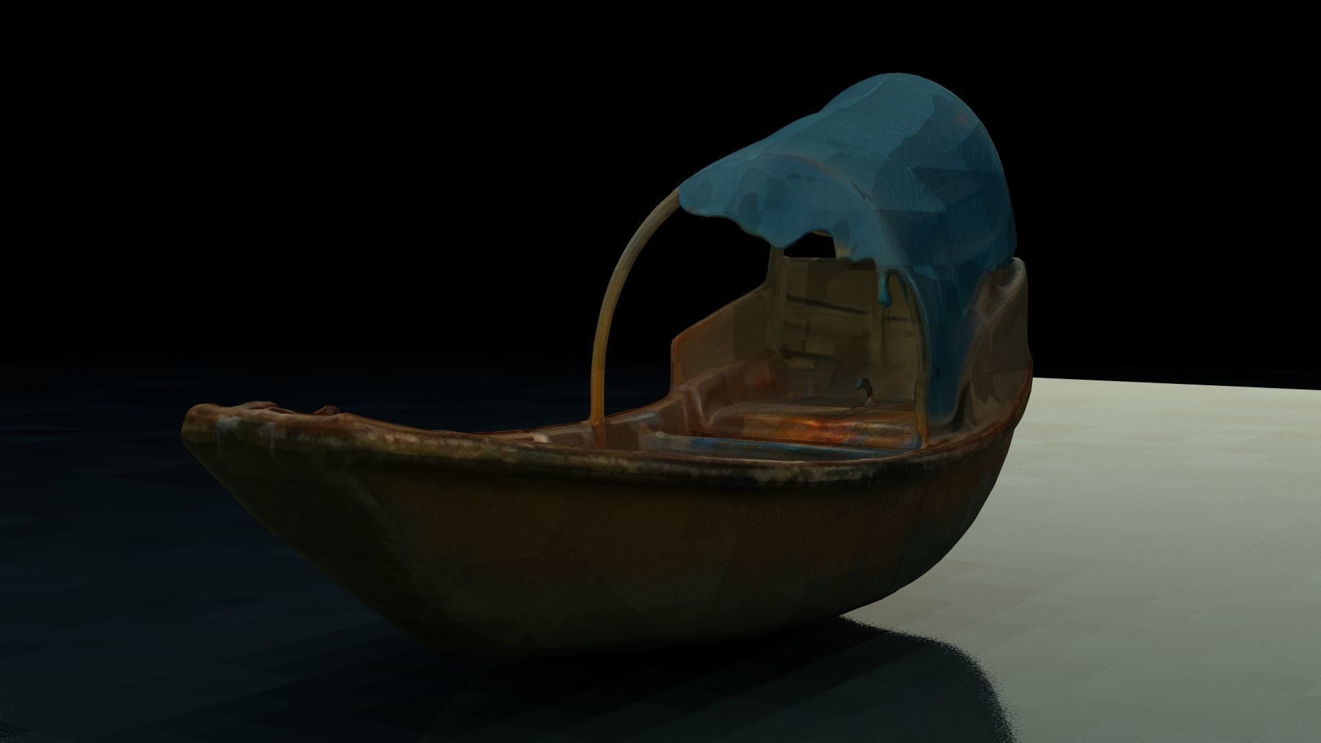 Chinese wooden boat  figure  Low-poly 3D model_2