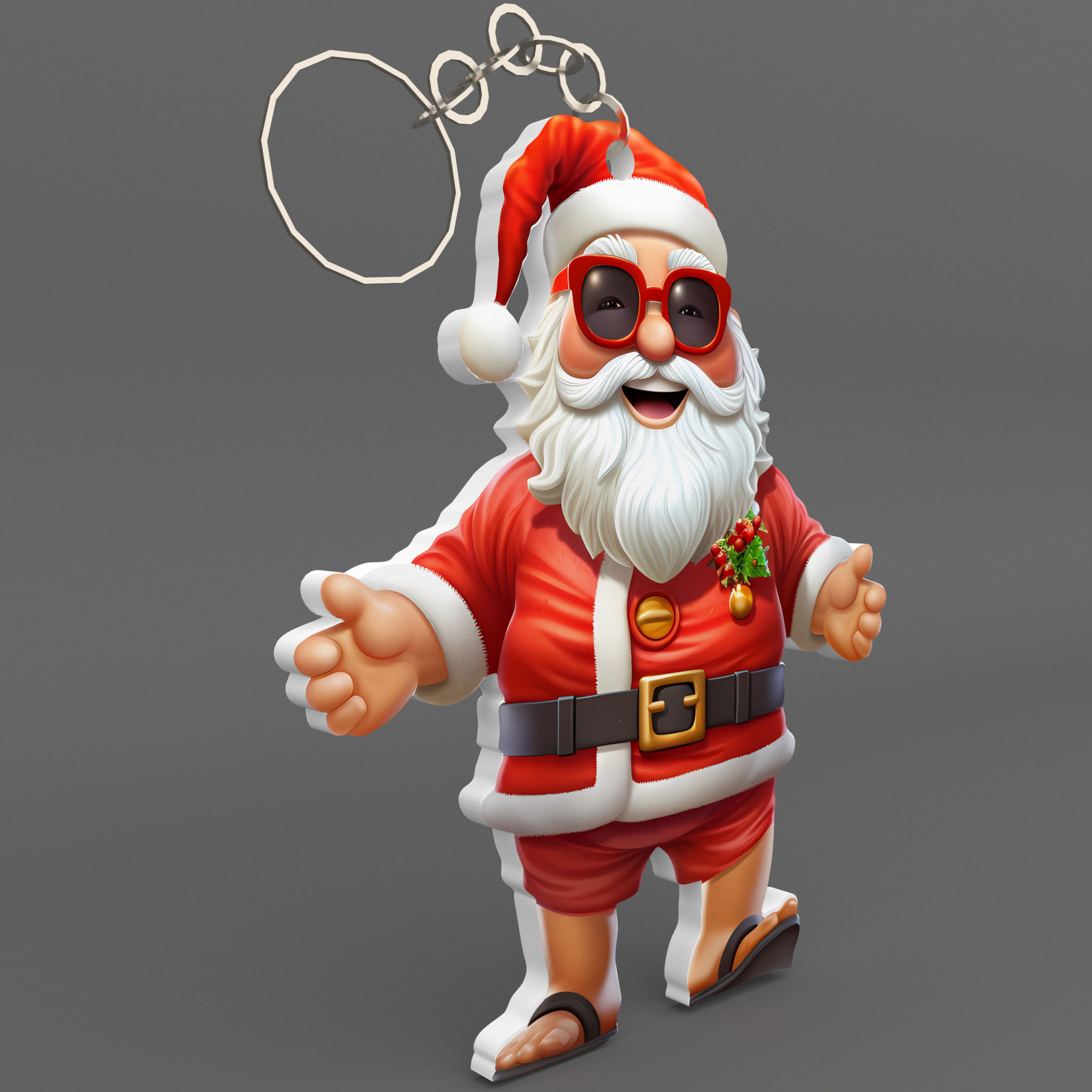 Santa Christmas Keychain STL printable and decorate 3D print model_4