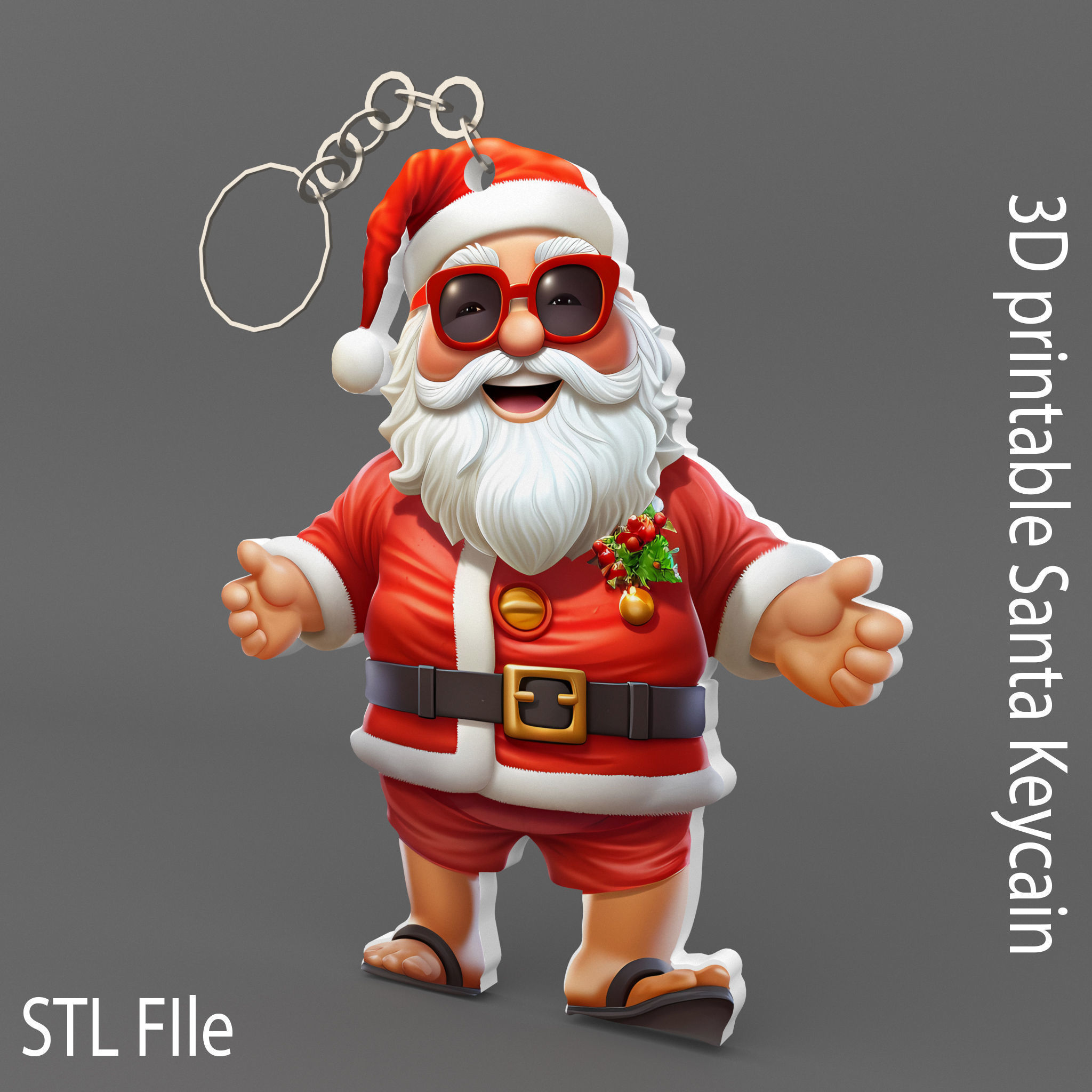 Santa Christmas Keychain STL printable and decorate 3D print model_2