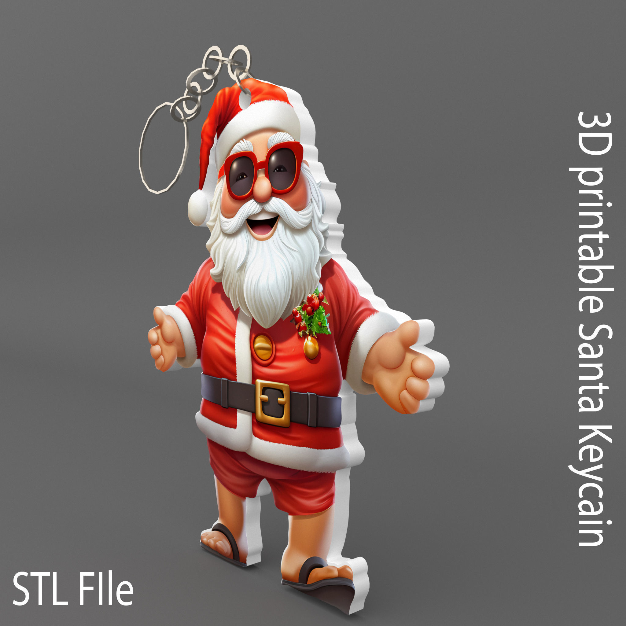 Santa Christmas Keychain STL printable and decorate 3D print model_3
