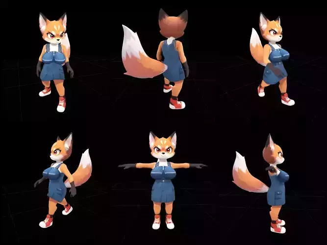 Stylized Anthropomorphic Fox Low-poly 3D model