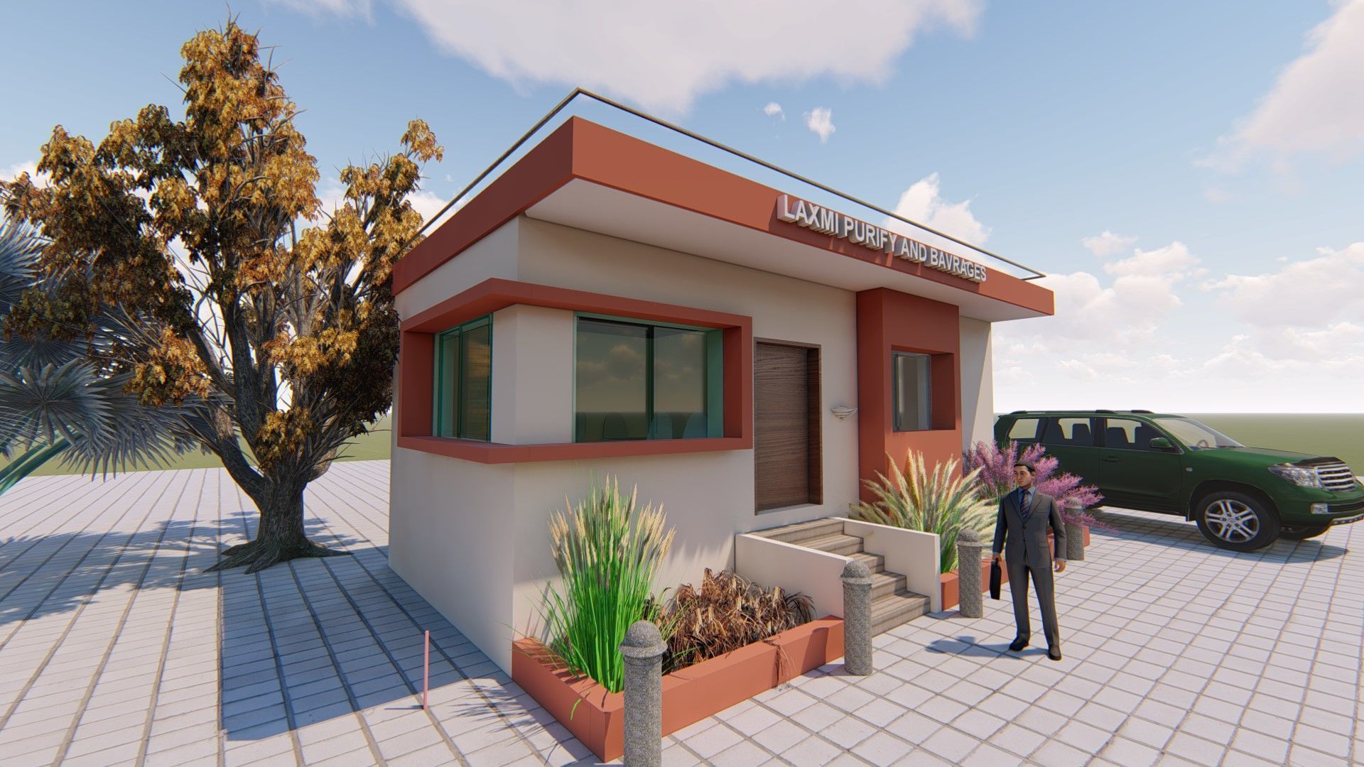 Industrial office exterior view and office interior 3D print model_2