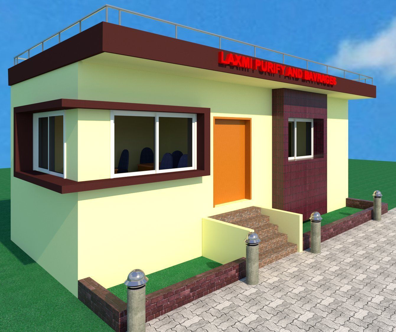 Industrial office exterior view and office interior 3D print model_1