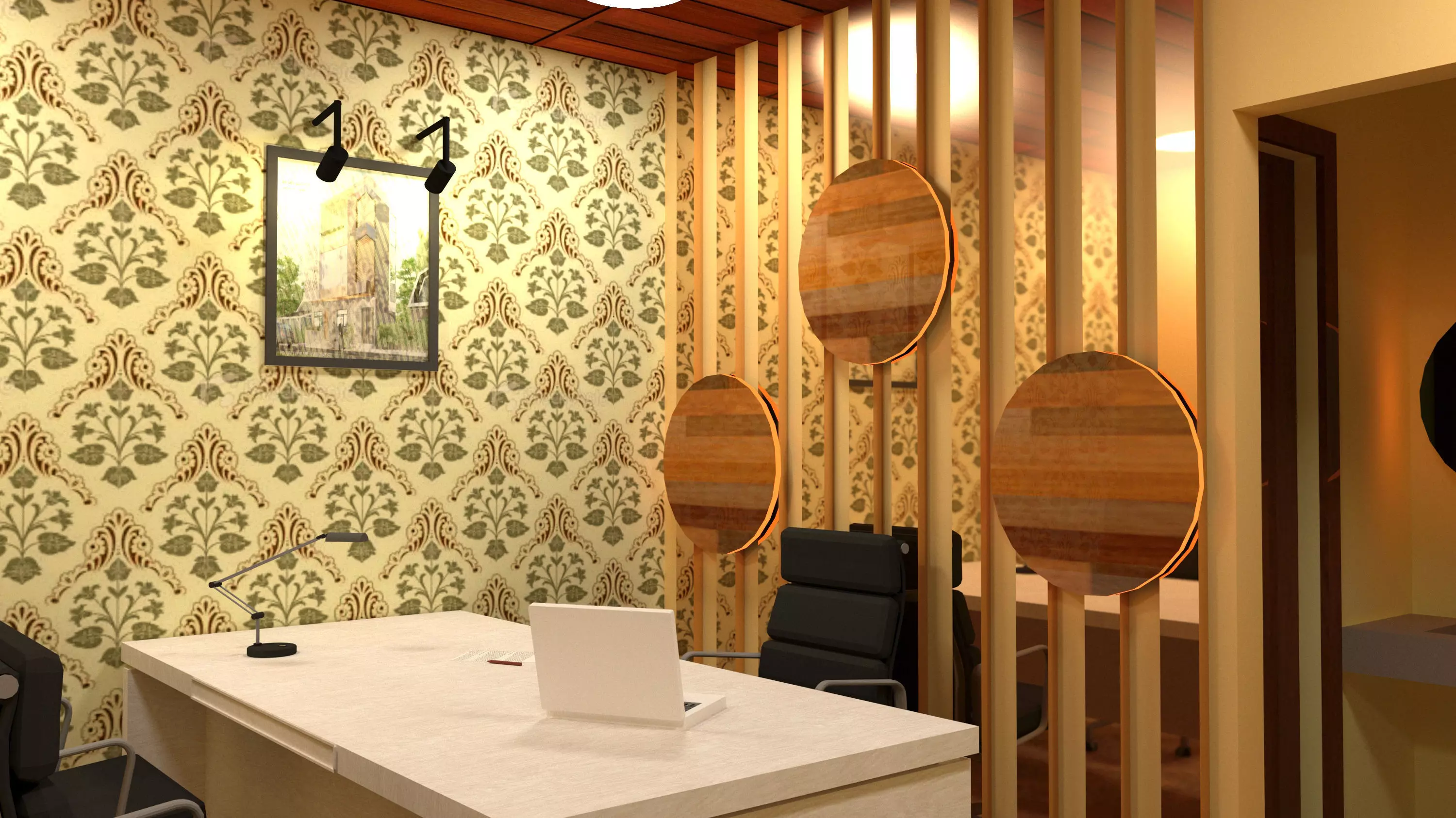 Industrial office exterior view and office interior 3D print model_0