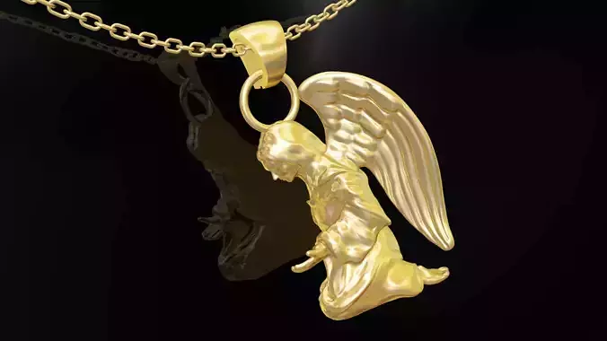 Angel Medallion Statue Sculpture pendant jewelry gold