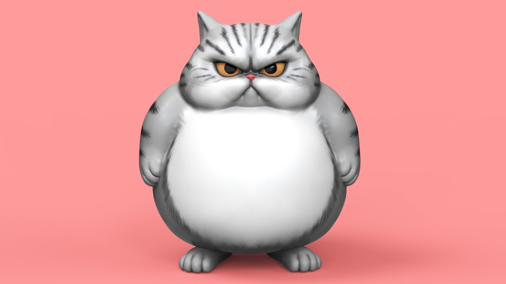 Angry Fat Cat STL for 3D print model_1