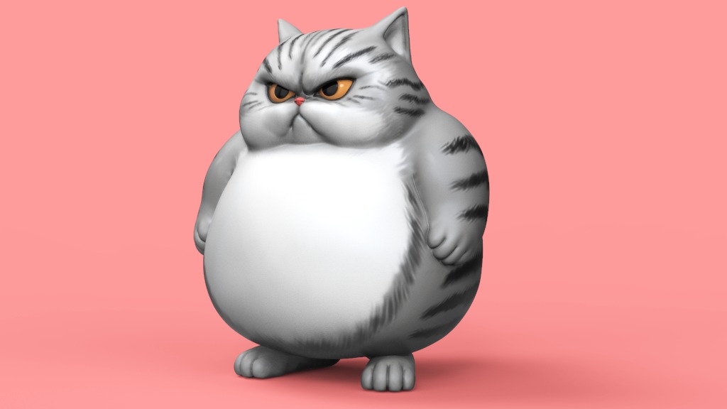 Angry Fat Cat STL for 3D print model_3