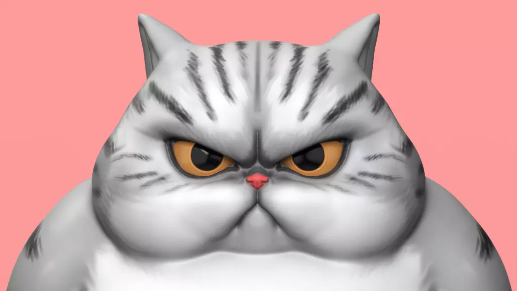 Angry Fat Cat STL for 3D print model_0